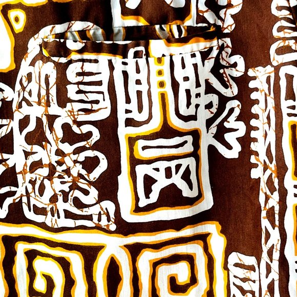 Vintage Malihini Hawaii Men's Hawaiian Shirt Tiki Aloha Pattern Brown Gold - Picture 6 of 7